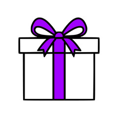 Present icon, gift box purple bow transparent background