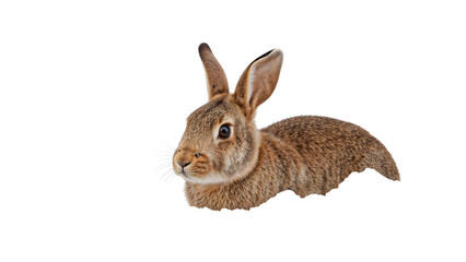 Fototapeta premium Curious brown rabbit closeup isolated on the transparent background with alert ears and detailed fur texture