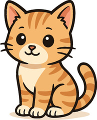 Sitting Kitten Vector Illustration – Isolated Cute Cat Graphic in Flat Style on White Background