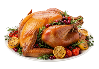 Roasted Christmas turkey isolated on transparent background

