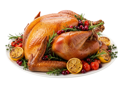 Roasted Christmas turkey isolated on transparent background

