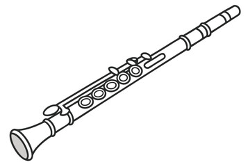 Detailed Line Drawing of a Clarinet Illustrating Musical Instrument and Design Elements in a Clean Style and Artistic Expression