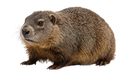 Wild groundhog closeup isolated on the transparent background  detailed fur texture and natural brown colors for wildlife and animal education themes