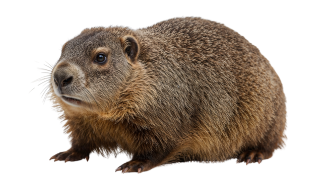 Wild groundhog closeup isolated on the transparent background  detailed fur texture and natural brown colors for wildlife and animal education themes