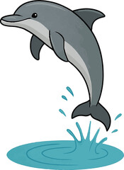 Obraz premium Dolphin Jumping from Water Vector Illustration – Isolated Marine Mammal Graphic in Flat Style on White Background