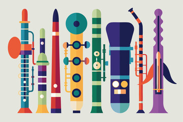 Colorful Depiction of Woodwind Instruments for Music Education or Ensemble Performance