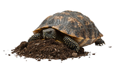 Leopard tortoise on soil isolated on the transparent background reptile wildlife detail closeup conservation nature concept