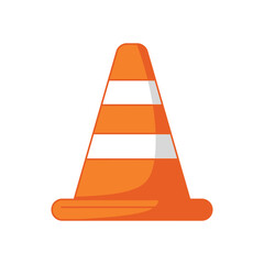 Orange Traffic Cone with White Stripes Safety and Construction Icon Illustration