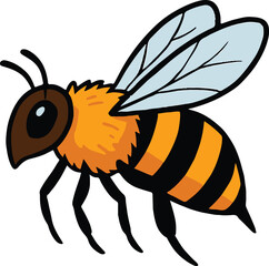 Bee Flying Side View Vector Illustration – Isolated Insect Graphic in Flat Style on White Background