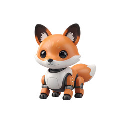 Fototapeta premium Adorable Robotic Fox Figure With A Curious Expression On A Transparent Background