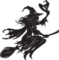 Flying Witch on Broom Silhouette SVG