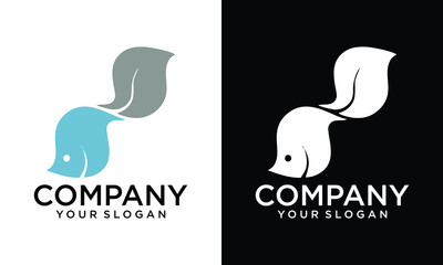 Creative Fish and water wave logo icon illustration simple design element vector template.