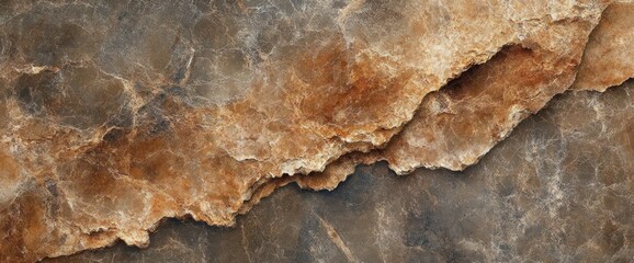 close-up texture of rough brown and gray layered rock surface with natural cracks and rugged edges