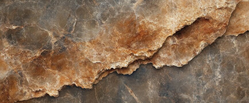 close-up texture of rough brown and gray layered rock surface with natural cracks and rugged edges