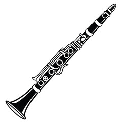 Sleek Black and White Clarinet Illustration Capturing the Elegance and Musicality of this Classic Woodwind Instrument with Intricate Key Details