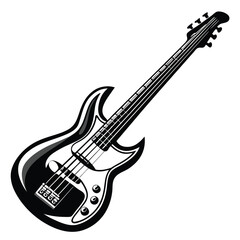 Obraz premium Illustration of an Electric Bass Guitar with Strings and Pickups Perfect for Musical Projects and Artistic Representations