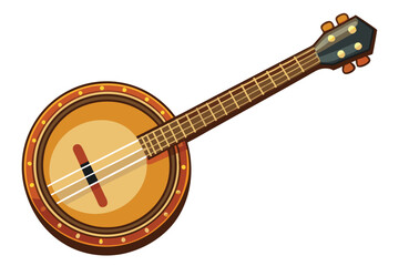 Cartoon Banjo Illustration with Detailed Strings and Tuning Pegs Vintage Musical Instrument Concept Isolated on Peach Background with Playful Artistic Style