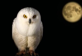 Fototapeta premium snowy owl on black background