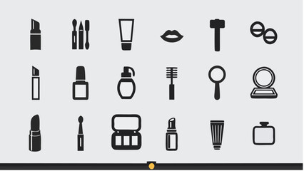 Illustration of various beauty and cosmetic products arranged in a grid on a light background |  editable eps vectors silhouette