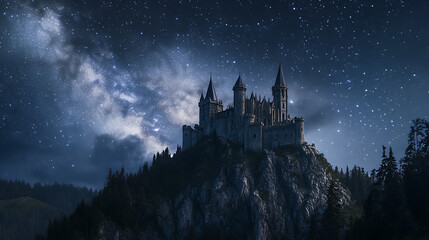 Obraz premium Starlit mountain castle