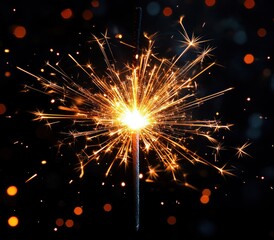 Bright glowing sparkler emitting golden sparks and light against a dark background evoking celebration and joy