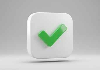 Green Check Mark Symbol on White Square Background Concept of Approval Validation Success and Task Completion with Soft Shadows and Modern Design Aesthetic