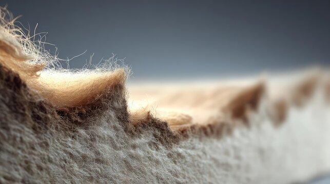 Ripped section on felt carpet concept. Close-up view of textured fabric highlighting its unique fibers.