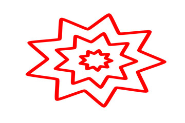 Red double starburst outline graphic for labels, stickers, and abstract decorative design elements on a white background