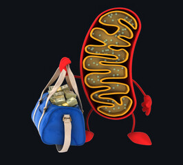 Fun 3D cartoon mitochondria with money
