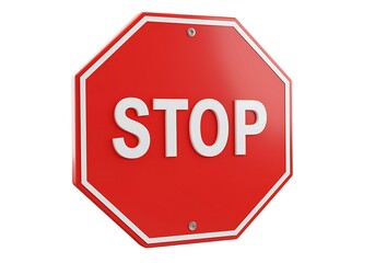 Red Stop Sign Isolated on White Background Traffic Safety Compliance and Regulations Ensuring Road Safety for Pedestrians and Vehicles