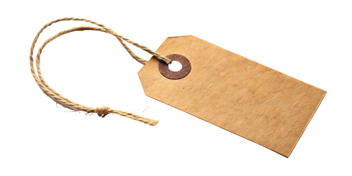 Rustic kraft paper gift tag with twine, perfect for branding, pricing, or personalized messages, adding vintage charm.