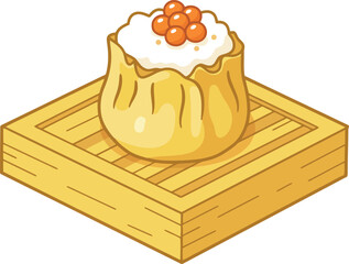 Delicious dim sum siu mai on bamboo steamer