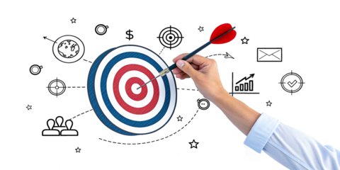 Achieve your goals with precise aim, a skilled hand guides the dart to the bullseye on a strategic target