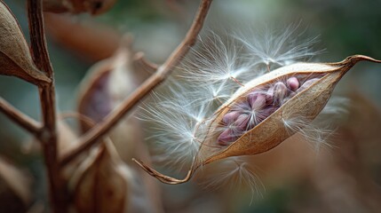 Close-Up of a Seed Pod Bursting Open and Releasing Tiny Seeds in a Natural Setting