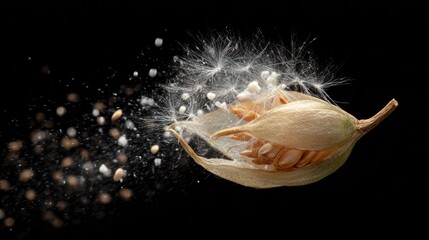 Close-Up of a Seed Pod Bursting Open and Releasing Tiny Seeds in a Natural Setting