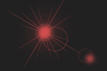 Abstract glowing red energy burst with radiating lines and a smaller connected orb on a dark background