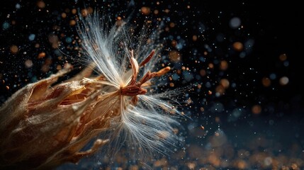 Close-Up of a Seed Pod Bursting Open and Releasing Tiny Seeds in a Natural Setting