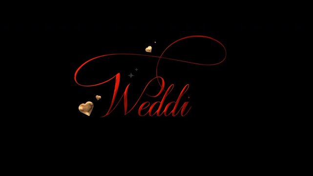 Wedding in elegant red script with tiny golden hearts. Perfect for wedding invitations, cards, and decorations.