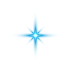 Obraz premium Bright blue star flash light effect with lens glow for overlays