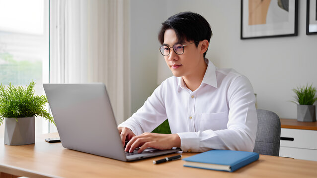 Young adult sitting at a kitchen table with a laptop and a budgeting spreadsheet, smiling while planning monthly savings - Powered by Adobe