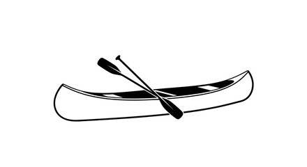 Simple canoe with crossed paddles illustration. A vector icon symbolizing outdoor adventure, river exploration, and recreational water sports.