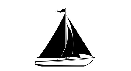 Simple black silhouette of a sailing boat. Minimalist vector illustration of a yacht for travel and sport concepts.