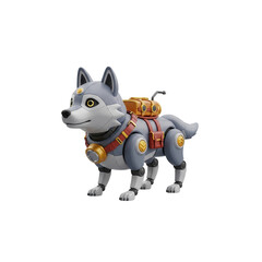 Naklejka premium Adventurous Cybernetic Dog With Backpack Exploring the World In A Futuristic Setting