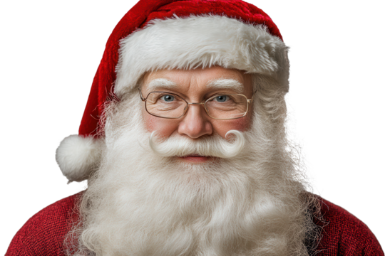 Joyful santa claus with a lush white beard in a festive red outfit posing cheerfully for holiday celebrations