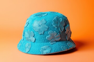 Turquoise bucket hat with embroidered floral design.