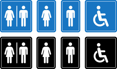 Toilet sign. Bathroom glyph icon, Washroom, Restroom, toilet sign printable public sign symbol man woman wc. Female or male WC door plate symbol. Printable sticker.