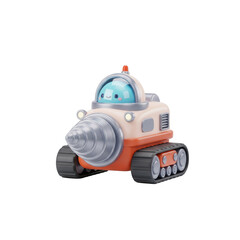 Fototapeta premium Adorable Cartoon Character Driving a Drilling Vehicle on a Transparent Background