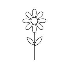 Simple Black Line Drawing of a Daisy Flower Isolated on White Background

