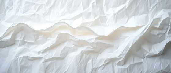 Close-up of wrinkled white fabric creating abstract mountains and valleys with soft natural lighting
