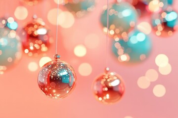 Obraz premium Festive christmas ornaments in soft focus against a pastel background.